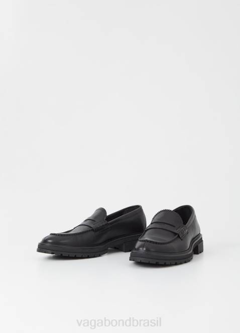 Vagabond D60R274 couro preto homens mocassim johnny 2.0 calçados