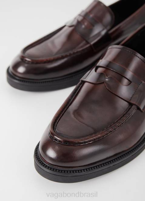 Vagabond D60R283 couro polido vermelho escuro homens alex m mocassim calçados
