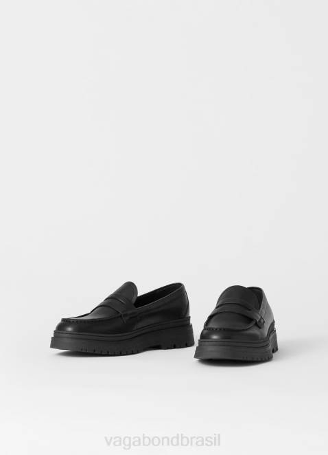 Vagabond D60R284 couro preto homens James Loafer calçados