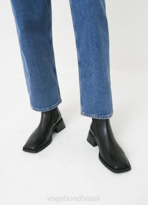 Vagabond D60R215 couro preto mulheres botas brancas calçados