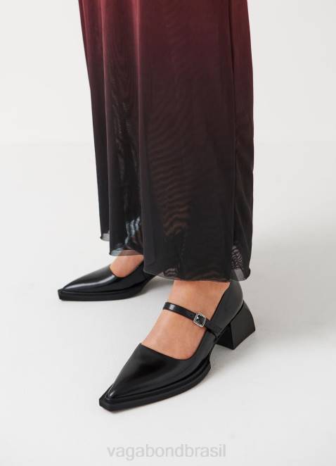 Vagabond D60R98 couro polido preto mulheres bombas vivian calçados