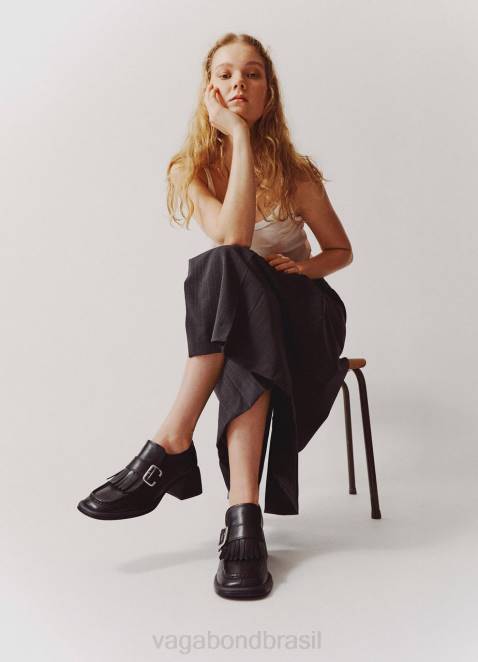 Vagabond D60R143 couro preto mulheres ansie mocassim calçados