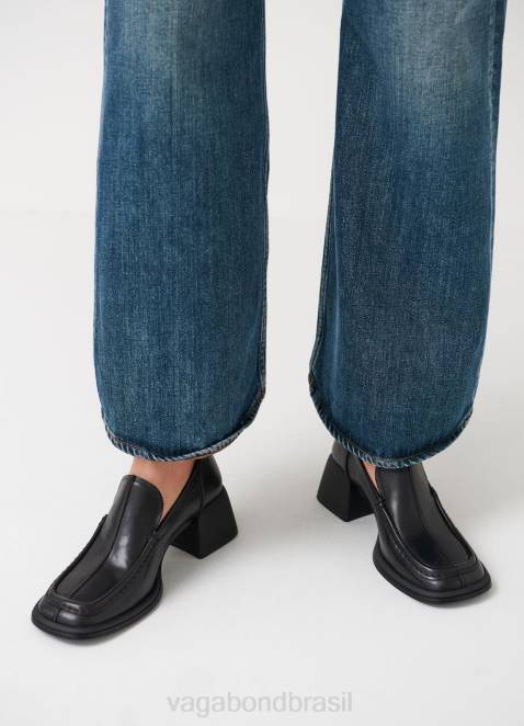 Vagabond D60R144 couro preto mulheres ansie mocassim calçados