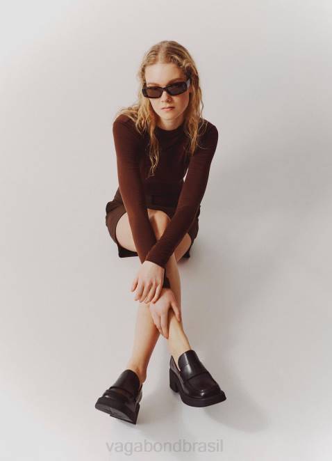 Vagabond D60R153 couro preto mulheres dorah mocassim calçados