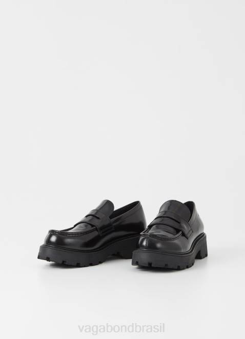 Vagabond D60R157 couro polido preto mulheres mocassim cosmo 2.0 calçados