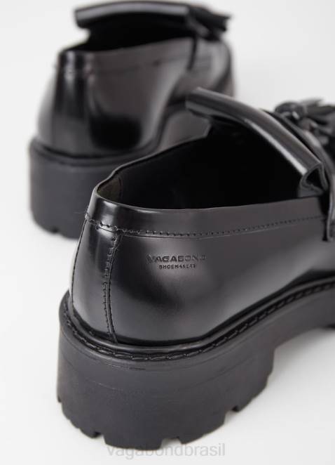 Vagabond D60R158 couro polido preto mulheres mocassim cosmo 2.0 calçados