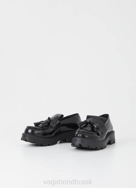 Vagabond D60R158 couro polido preto mulheres mocassim cosmo 2.0 calçados