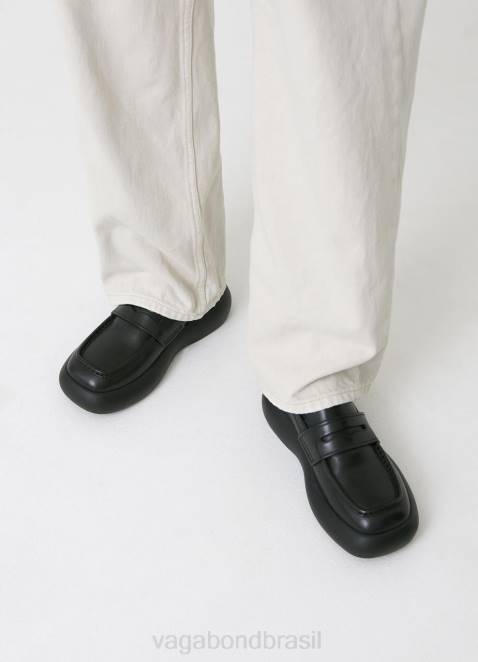 Vagabond D60R159 couro preto mulheres janick mocassim calçados