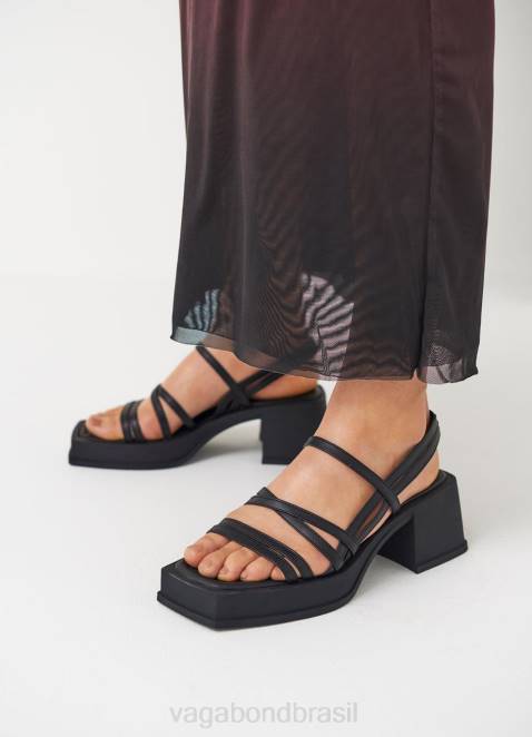 Vagabond D60R28 couro preto mulheres sandália hennie calçados