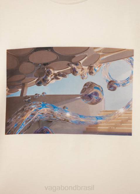 Vagabond D60R258 tecido off white mulheres camiseta boxy x micky ho vestuário