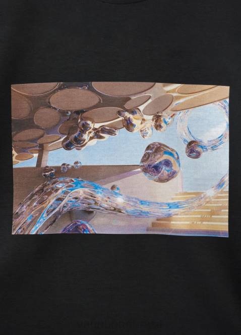 Vagabond D60R259 tecido preto mulheres camiseta boxy x micky ho vestuário